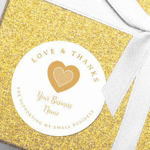 Gold Lace Heart Love & Thanks Supporting Business Classic Round Sticker