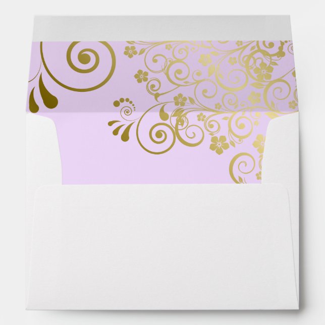 Gold Lace Lilac Purple Flap Elegant White Wedding Envelope (Back (Bottom))