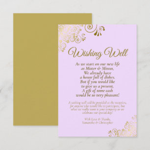 Gold Lace & Lilac Purple Wedding Wishing Well Poem Enclosure Card