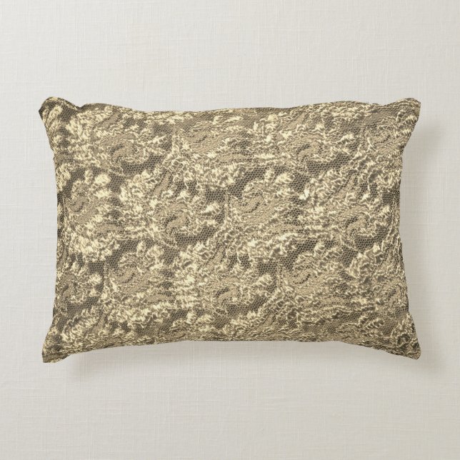 Gold lace look floral pattern decorative cushion (Front)