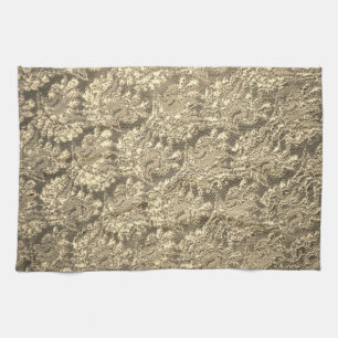 Gold lace look vintage floral pattern tea towel