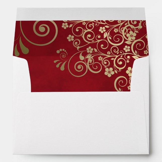 Gold Lace Marbled Red Inside Flap Elegant Wedding Envelope (Back (Bottom))