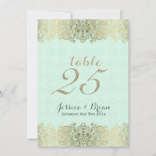 Gold Lace & Mint-Green Wedding Table Number