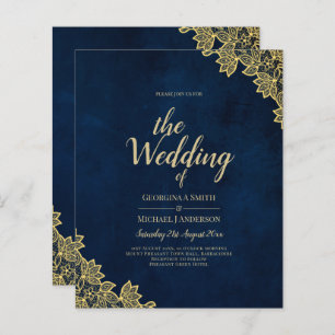 Gold Lace Navy Blue All-in-1 Wedding Invites QR Co