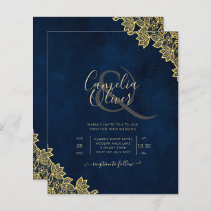 Gold Lace Navy Blue All-in-1 Wedding Invites QR Co