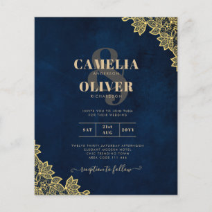 Gold Lace Navy Blue All-in-1 Wedding Invites QR Co