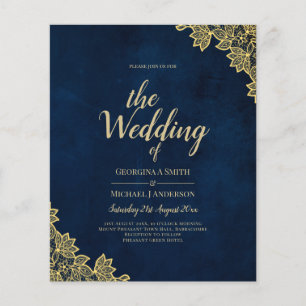 Gold Lace Navy Blue All-in-1 Wedding Invites QR Co Flyer