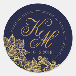 Gold Lace Navy Modern Monogram Label