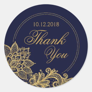 Gold Lace Navy Modern Thank You Label