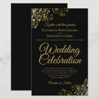 Gold Lace on Black BUDGET Wedding Invitation Large