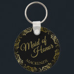 Gold Lace on Black Elegant Maid of Honor Wedding Key Ring<br><div class="desc">This beautiful key chain is designed as a wedding gift or favor for the Maid of Honor. It features a classic black background, a gold faux foil lace border and the text "Maid of Honor" as well as a place to enter her name. Beautiful way to thank her for being...</div>