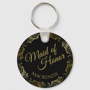 Gold Lace on Black Elegant Maid of Honour Wedding Key Ring