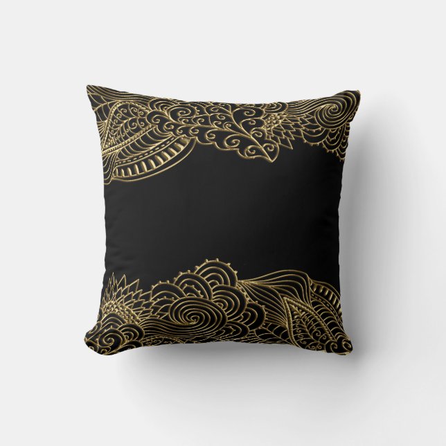 Gold Lace On Black Or Any Colour Throw Pillow (Front)