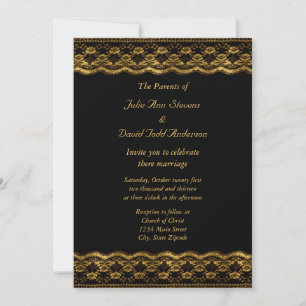 Gold lace on Black Wedding Invitation