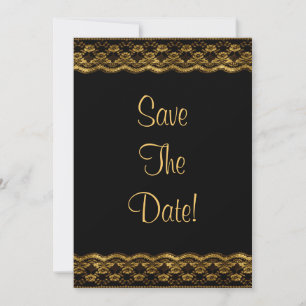 Gold lace on Black Wedding Save The Date Invitation