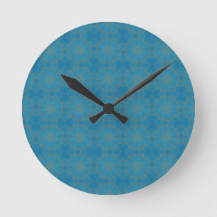 Gold Lace on Blue Round Clock