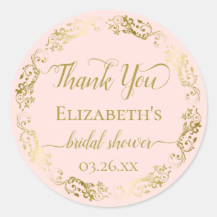 Gold Lace on Blush Pink Bridal Shower Thank You Classic Round Sticker