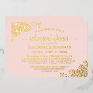 Gold Lace on Blush Pink Wedding Rehearsal Dinner