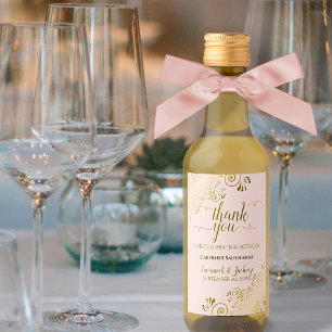 Gold Lace on Blush Pink Wedding Thank You Mini Wine Label
