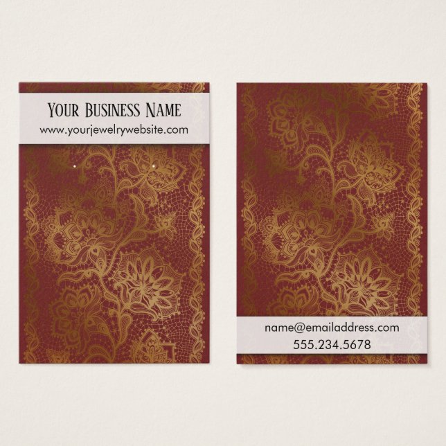 Gold Lace on Burgundy Earring Holder Display Cards (Front & Back)