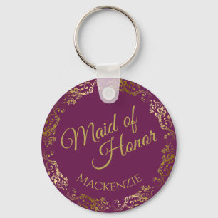 Gold Lace on Cassis Elegant Maid of Honour Wedding Key Ring