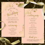Gold Lace on Coral Peach Budget Wedding Program<br><div class="desc">These wedding programs are elegant and tasteful, while still being budget friendly. The design features ornate golden faux foil lace with gold text on a coral peach colored background. The typography features lacy script calligraphy, and there is room for details on the ceremony, the bridal party, and a short thank...</div>