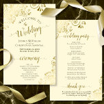 Gold Lace on Cream Elegant Budget Wedding Program<br><div class="desc">These wedding programs are elegant and tasteful, while still being budget friendly. The design features ornate golden faux foil lace with gold text on an ivory or cream coloured background. The typography features lacy script calligraphy, and there is room for details on the ceremony, the bridal party, and a short...</div>