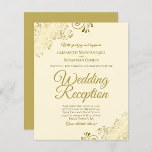 Gold Lace on Cream Wedding Reception BUDGET Invite