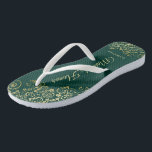 Gold Lace on Emerald Green Maid of Honour Wedding Flip Flops<br><div class="desc">These beautiful wedding flip flops are a great way to thank and recognise your Maid of Honour while saving her feet at the same time. Features an elegant design with golden lace frills on an emerald green background and fancy gold coloured script lettering. The test reads Maid of Honour with...</div>