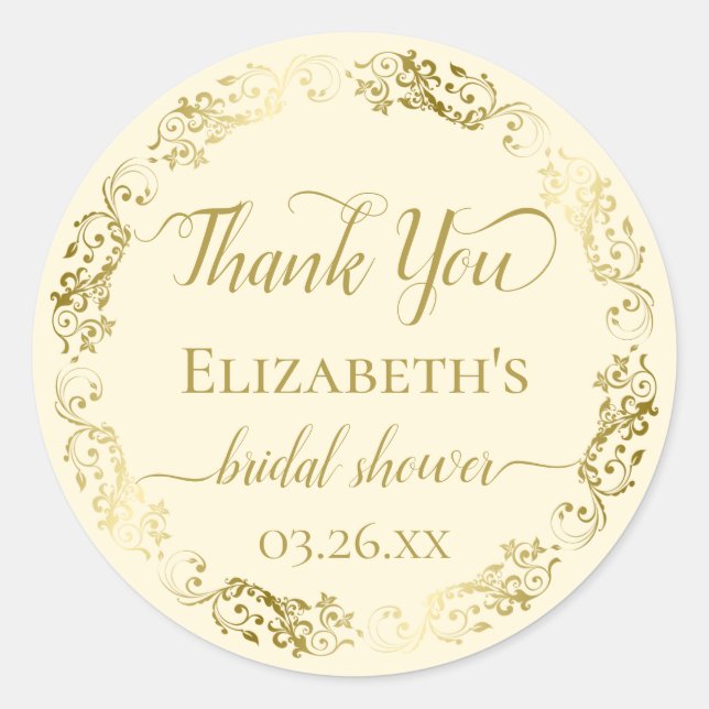 Gold Lace on Ivory Cream Bridal Shower Thank You Classic Round Sticker (Front)