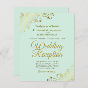 Gold Lace on Mint Wedding Reception BUDGET Invite