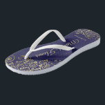 Gold Lace on Navy Blue Maid of Honour Wedding Flip Flops<br><div class="desc">These beautiful wedding flip flops are a great way to thank and recognise your Maid of Honour while saving her feet at the same time. Features an elegant design with golden lace frills on a navy blue background and fancy gold coloured script lettering. The test reads Maid of Honour with...</div>