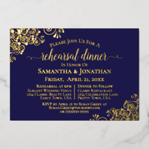 Gold Lace on Navy Blue Wedding Rehearsal Dinner