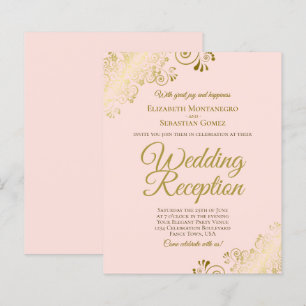 Gold Lace on Pink Wedding Reception BUDGET Invite