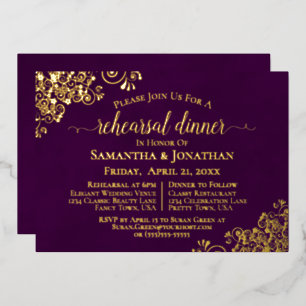 Gold Lace on Plum Purple Wedding Rehearsal Dinner