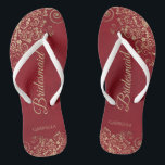 Gold Lace on Red Elegant Bridesmaid Wedding Flip Flops<br><div class="desc">These elegant wedding flip flops are a great way to thank and recognise your bridesmaids, while giving their feet a rest after a long day. The beautiful design features an elegant design with golden lace frills on a crimson red coloured background and fancy gold coloured script lettering. The text reads...</div>