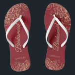Gold Lace on Red Elegant Bridesmaid Wedding Flip Flops<br><div class="desc">These elegant wedding flip flops are a great way to thank and recognise your bridesmaids, while giving their feet a rest after a long day. The beautiful design features an elegant design with golden lace frills on a crimson red coloured background and fancy gold coloured script lettering. The text reads...</div>