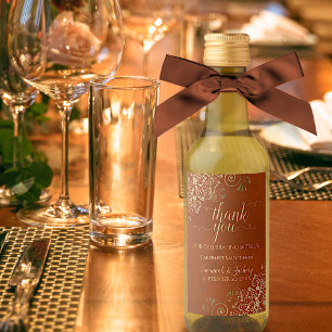 Gold Lace on Rust Orange Wedding Thank You Mini Wine Label