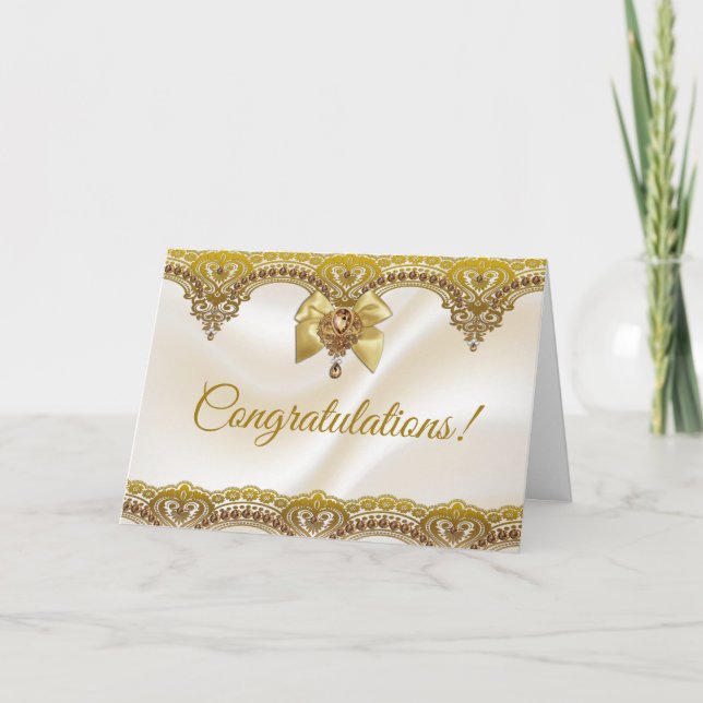 Gold Lace on Satin Jewish Wedding Congratulations Card (Front)