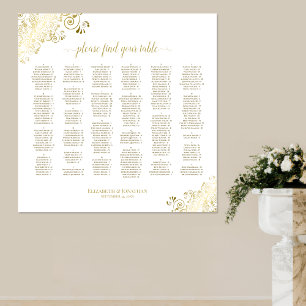 Gold Lace on White Alphabetical Seating Chart