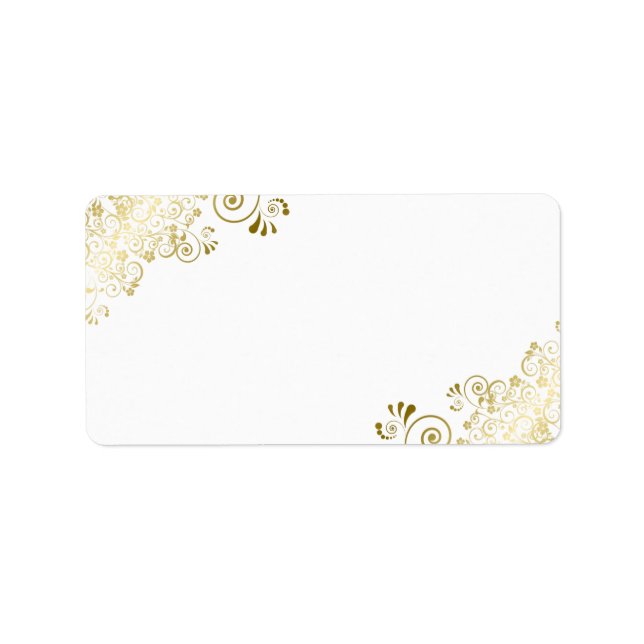 Gold Lace on White Elegant Blank Wedding Address Label (Front)