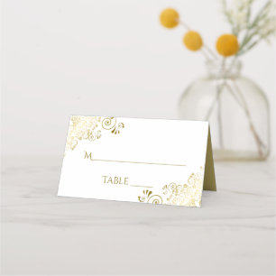 Gold Lace on White Elegant Wedding Write-In Place  Place Card