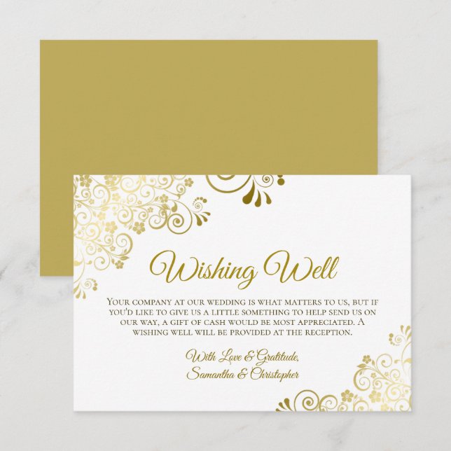 Gold Lace on White Wedding Wishing Well Gifts Enclosure Card (Front/Back)