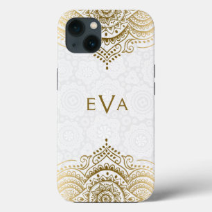 Gold Lace Ornament Custom White Background iPhone 13 Case
