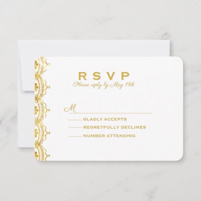 Gold Lace Photo Wedding RSVP (Front)