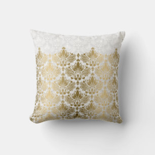 Gold Lace Plush White Damasks Background Cushion