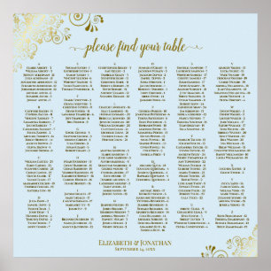 Gold Lace Powder Blue Alphabetical Seating Chart
