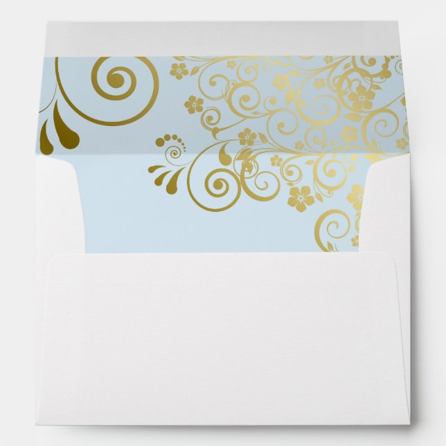 Gold Lace Powder Blue Inside Elegant White Wedding Envelope (Back (Bottom))