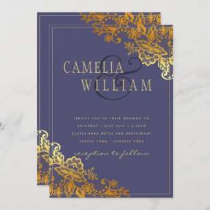 Gold Lace Purple Wedding Invitations Budget
