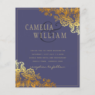 Gold Lace Purple Wedding Invitations Budget Flyer